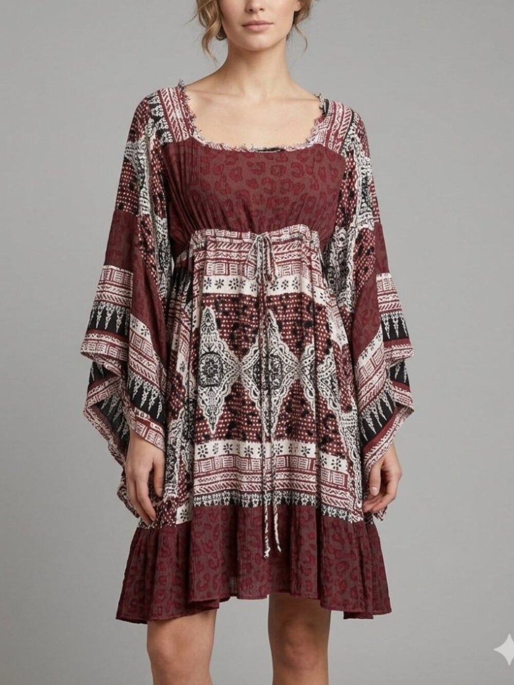 Free People Heart Of Gold Mini Dress Burgundy Black Boho Medium